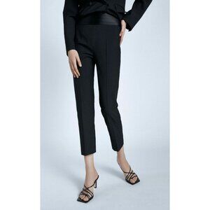 NWT ZARA WOMAN TUXEDO TROUSERS WITH CONTRASTING WAIST PANT BLACK Small
